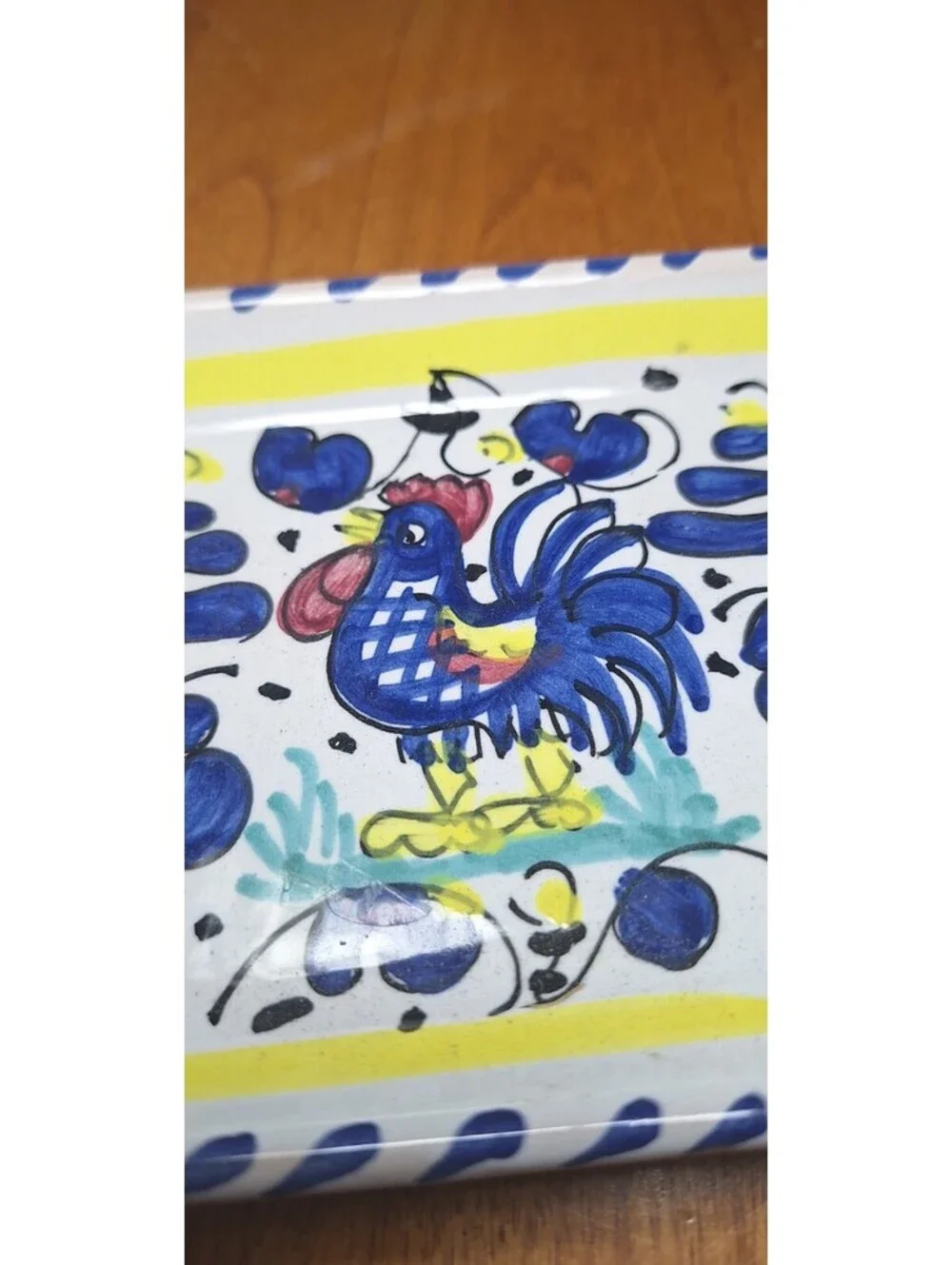 Italian Handpainted Ceramic Pottery Small Tray/Butter Deruta Rooster Made Italy